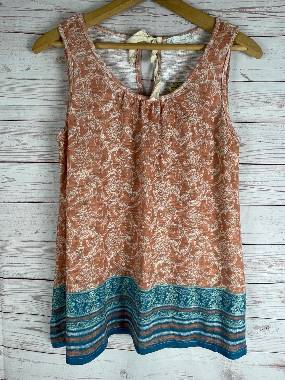 Weekend Suzanne betro boho floral Print tank top Sz L Hippie Festival New